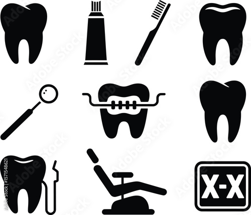 Dental Care Icons Set for Healthcare and Dentistry