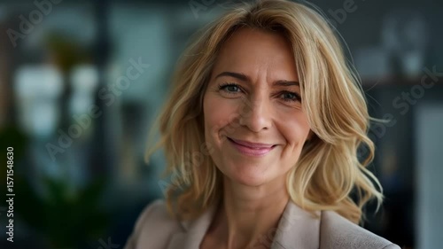 Wallpaper Mural Confident middle-aged woman smiling for portrait. Professional female with blonde hair and happy expression. Success and positivity footage. Torontodigital.ca