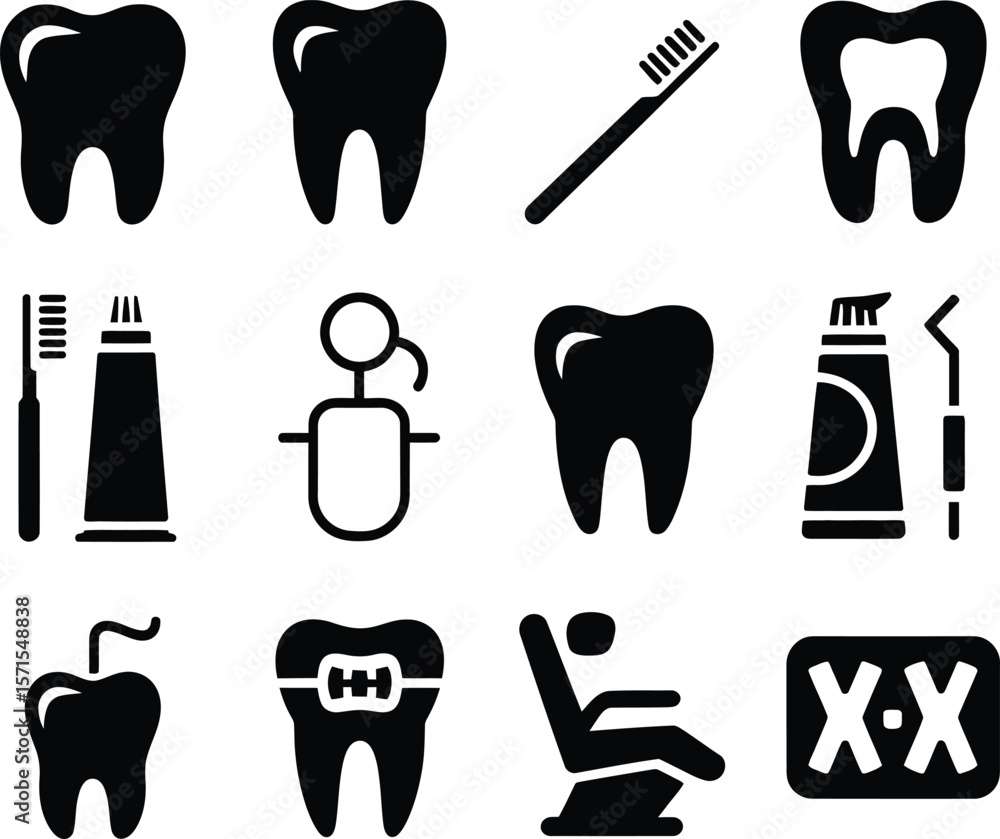 Fototapeta premium Dental Care Icons Set for Healthcare Design