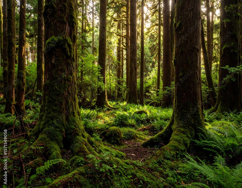 Obraz premium Lush forest floor bathed in sunlight