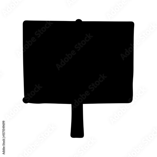 Black silhouette of a protest sign with a wooden support structure
