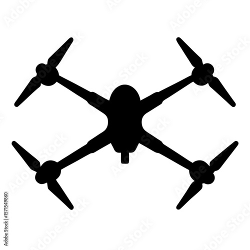 Black silhouette of a drone, a flying vehicle with four propellers