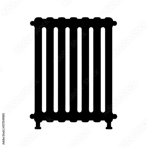 Stylized silhouette of a cast iron radiator, a common heating appliance