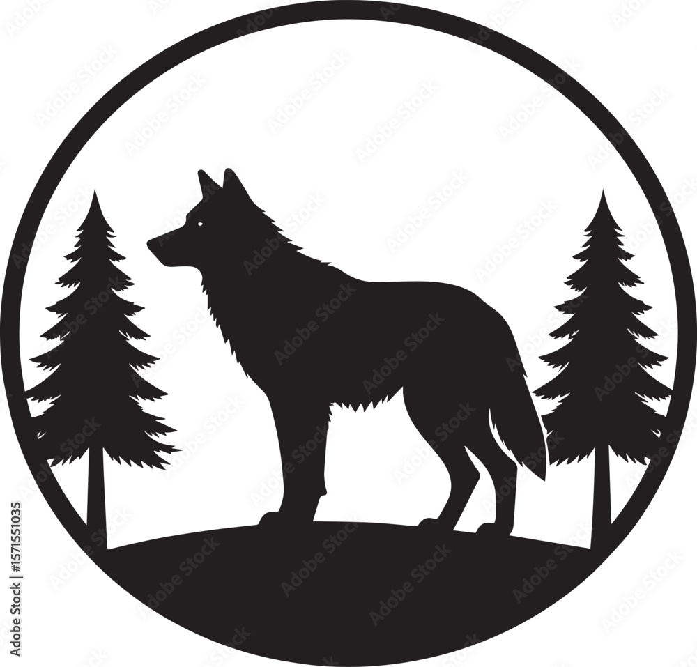 Wolf in Circle Silhouette Design | Black Wildlife Emblem Illustration Vector Format Wolf in Circle Silhouette Design | Black Wildlife Emblem Illustration Vector Format