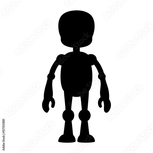 Silhouette of futuristic robot or toy with articulated limbs on white background