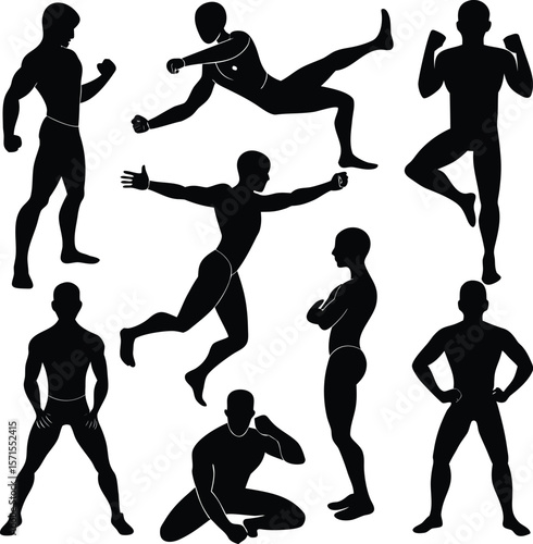 Silhouette of Athletic Men in Various Workout and Fitness Poses