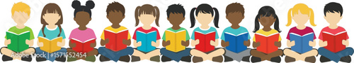 Children reading books vector illustration kids education learning concept
