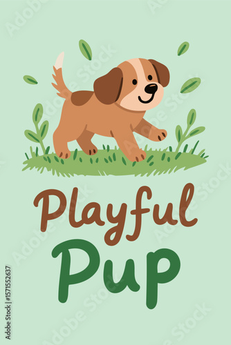 Playful Pup Running on Grass