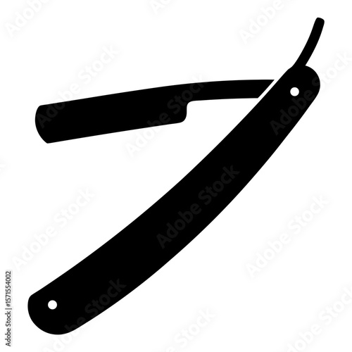 Black silhouette of a vintage straight razor with its blade partially open