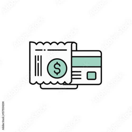 Simplified illustration depicting a credit card and a receipt, essential elements of modern transactions.