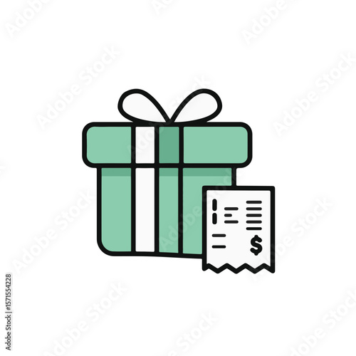 Gift box and a receipt, ready for giving or for a purchase. 
