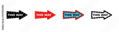 Icon arrows featuring this way text in different colors and styles, ideal for directional signs.