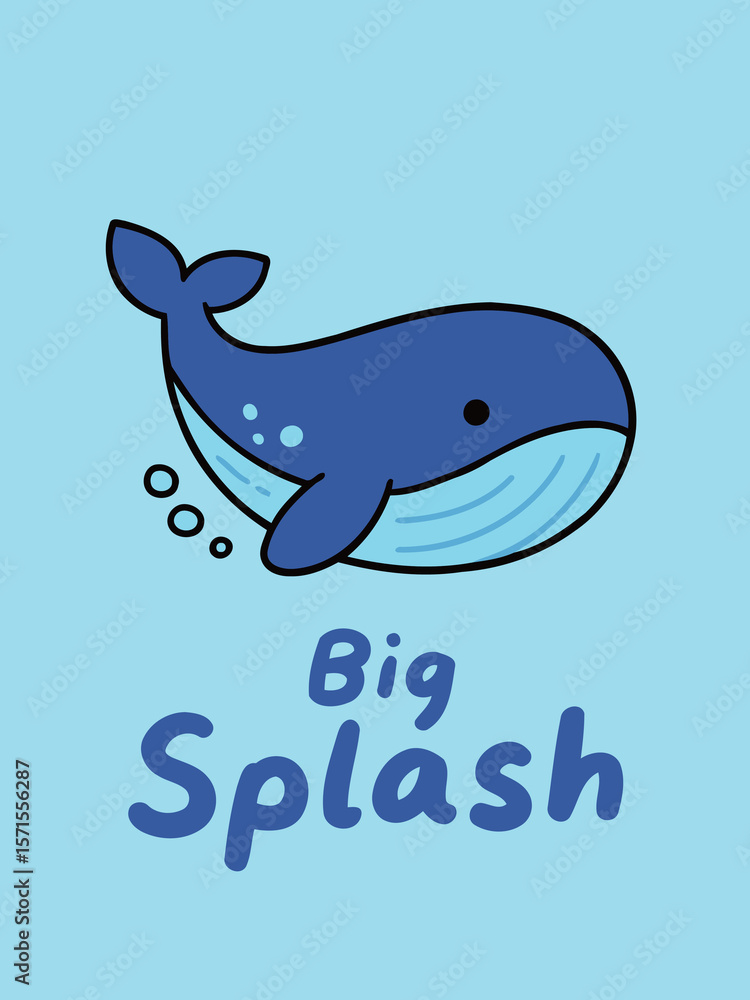 Obraz premium Big Whale Making Waves with Bubbles and Text Big Splash