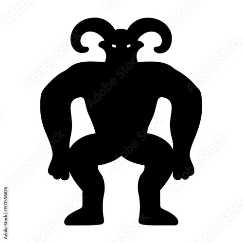 Mysterious Black Silhouette of a Horned Creature with Humanoid Form