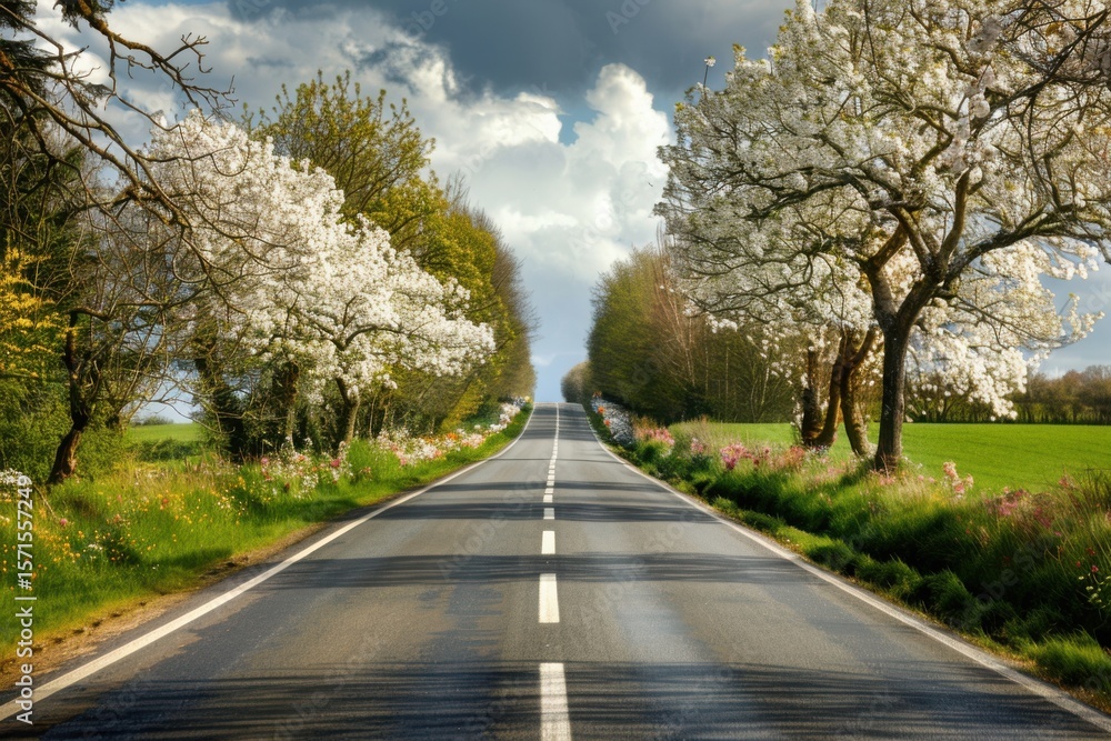 Fototapeta premium Scenic road spring landscape background