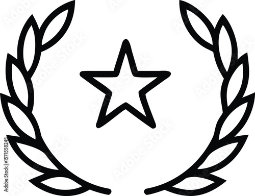 Award Winning Star Icon, Laurel Wreath Design, Achievement Symbol, Graphic Element, Vector Illustration