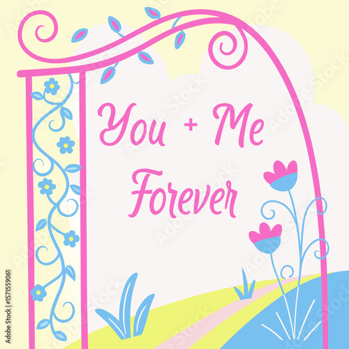 Wedding signage, charming, floral arch design, love message. Wedding signage ideas