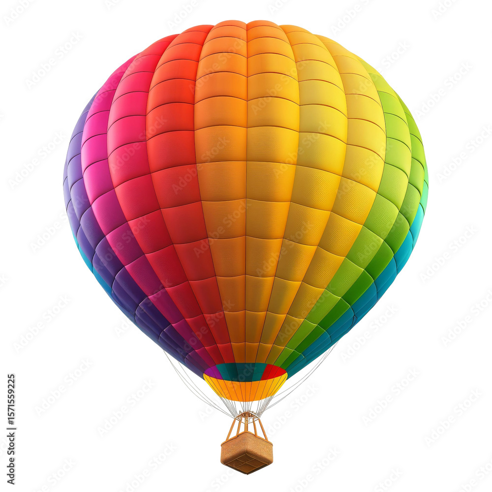 Fototapeta premium A vibrant, multicolored hot air balloon soaring against a clear sky.