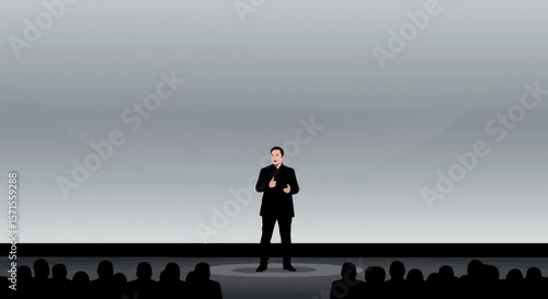 Leadership in Focus: A confident leader stands center stage, captivating the audience with their commanding presence during a presentation, inspiring others with innovative ideas.