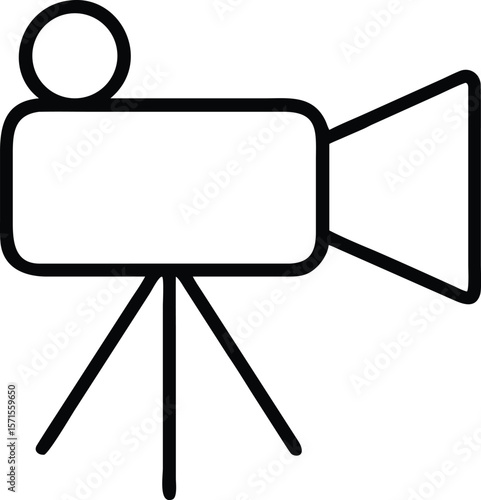 Professional Film Camera Icon, Video Production Equipment, Movie Making Symbol, Tripod, Cinematography, Recording Device, Broadcasting,...