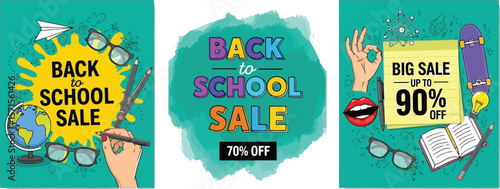 Back to school sale event promotion banner template design for social media marketing and advertising