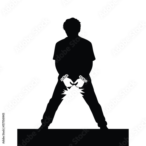 Silhouette vector of youth breaking chains symbolizing change on black and white background