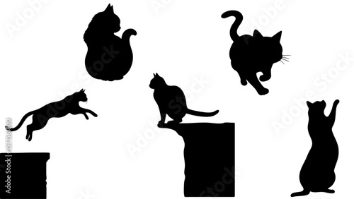 Stylish Silhouette Vector Set of Cats – Jumping, Sitting and Standing Poses