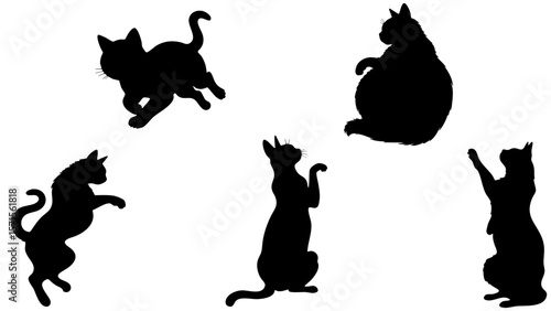 Stylish Silhouette Vector Set of Cats – Jumping, Running, Sitting and Standing Poses