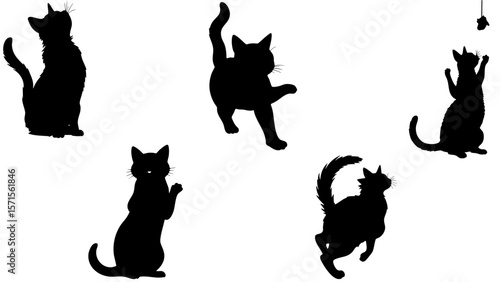Stylish Silhouette Vector Set of Cats – Jumping, Running, Playing and Sitting Poses