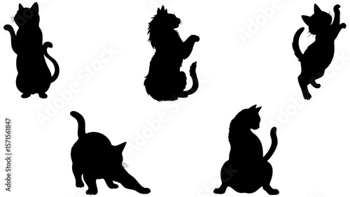 Stylish Silhouette Vector Set of Cats – Jumping, Sitting, Standing and Playing Poses