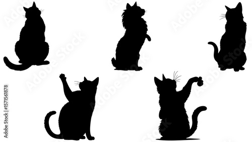 Stylish Silhouette Vector Set of Cats – Jumping, Sitting, Standing and Playing Poses