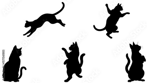 Stylish Silhouette Vector Set of Cats – Jumping, Sitting, Running and Playful Poses
