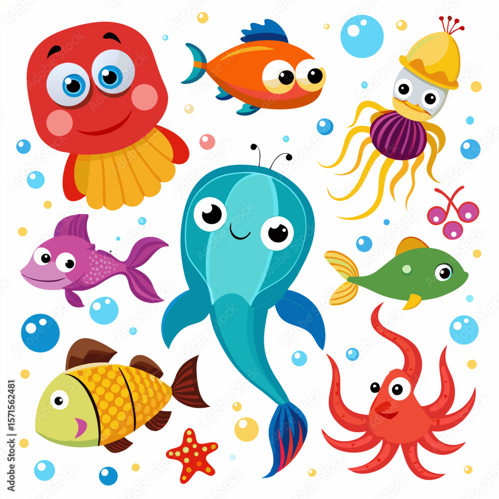Fototapeta premium Different types of sea animals