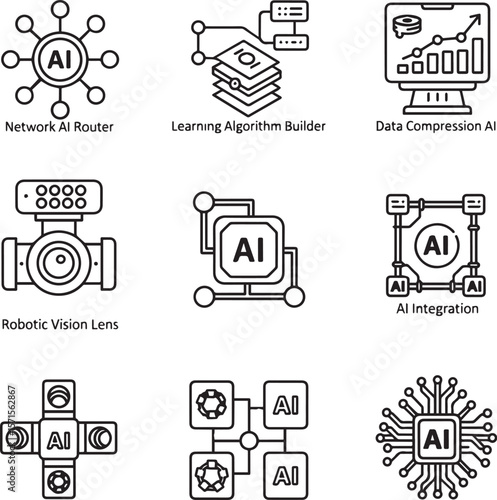 Artificial intelligence technology icons network router