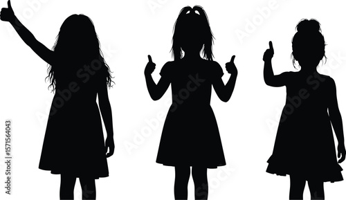 Silhouette of three girls giving thumbs up gesture vector illustration stock photo for graphic design use