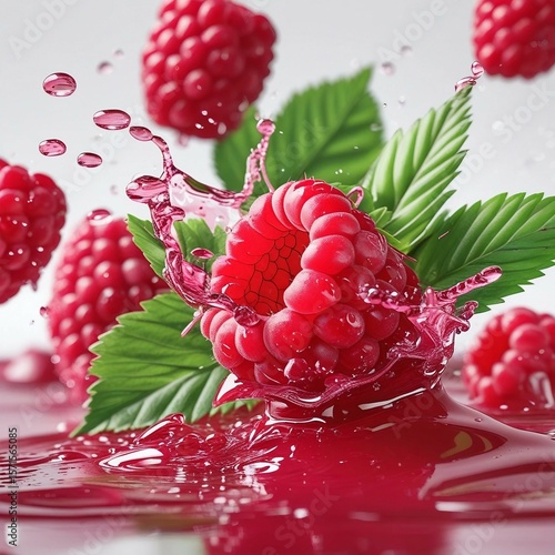 Raspberry and blackberry floating in fresh water closeup