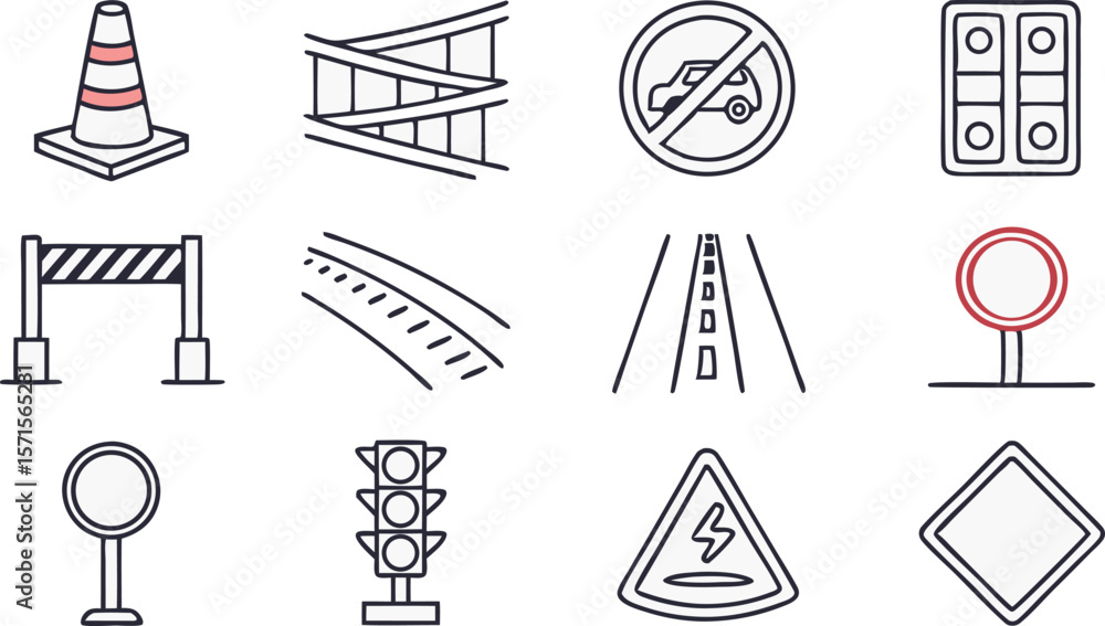 Naklejka premium Presenting a set of safety and regulatory road signs designed for traffic and construction projects.