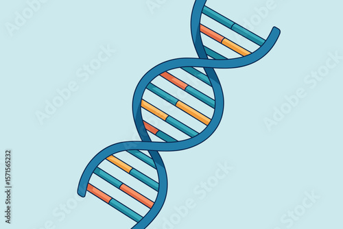 DNA double helix structure vector. Genetic molecule strand. Chromosome science research. Genome sequencing. Biotechnology, molecular biology, gene editing, flat illustration