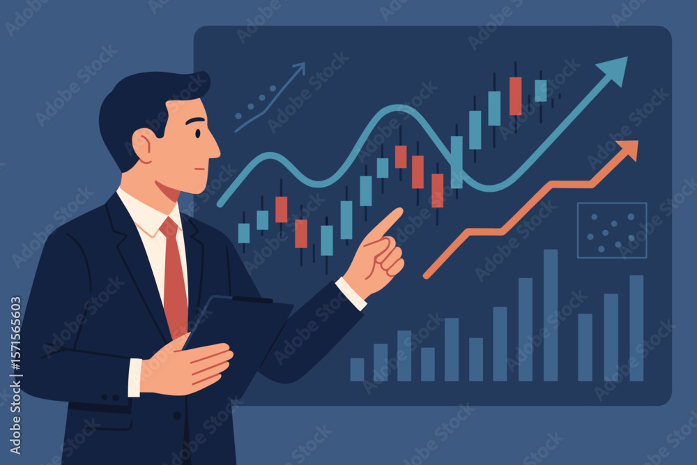 Businessman Analyzing Stock Market Data, Financial Charts and Graphs, Investment Growth, Trading Indicators, Online Stock Exchange, Market Analysis, Finance Strategy Concept Businessman Analyzing Stock Market Data, Financial Charts and Graphs, Investment Growth, Trading Indicators, Online Stock Exchange, Market Analysis, Finance Strategy Concept