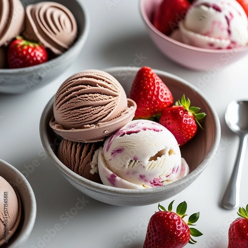 Strawberries with Cream Served in a Bowl