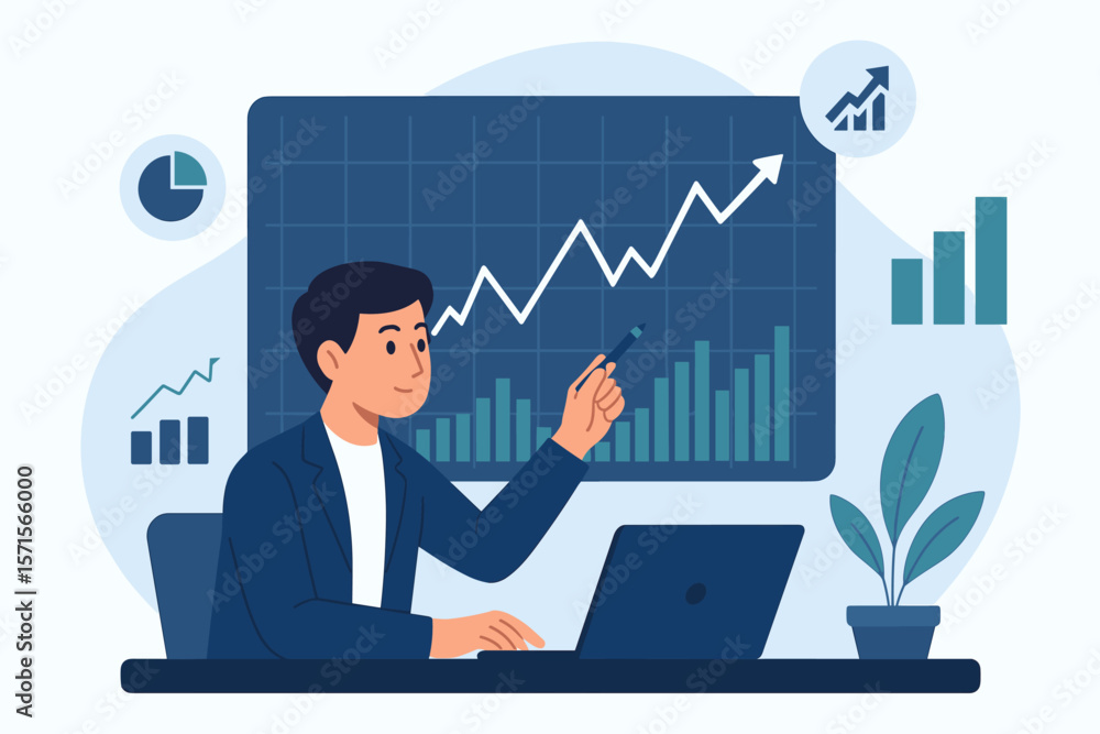 Businessman Analyzing Stock Market Data, Financial Growth Chart, Investment Strategy, Economic Analysis, Trading Graph, Finance Report, Business Success, Market Trends Businessman Analyzing Stock Market Data, Financial Growth Chart, Investment Strategy, Economic Analysis, Trading Graph, Finance Report, Business Success, Market Trends
