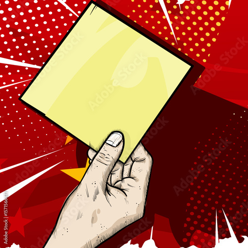 Pop art style hand holding blank note advertisement banner template