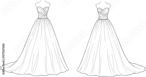 Elegant strapless bridal gown sketches, timeless wedding fashion design, sweetheart neckline, beautiful illustration, stylish bridal wear for modern brides

And here’s your keyword se
