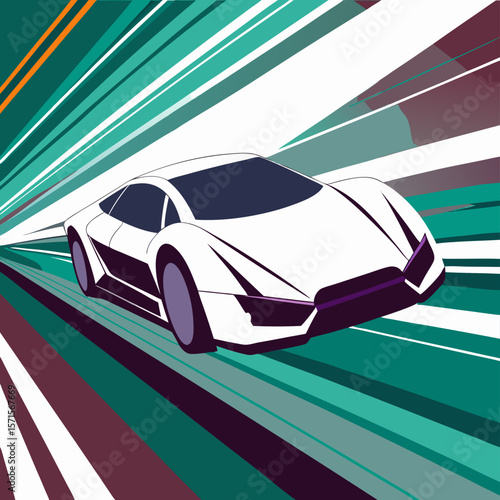 White Sports Car Speeding, Abstract Motion Blur Background