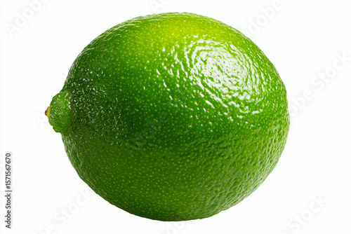 Single whole green lime isolated on white background full depth studio photography