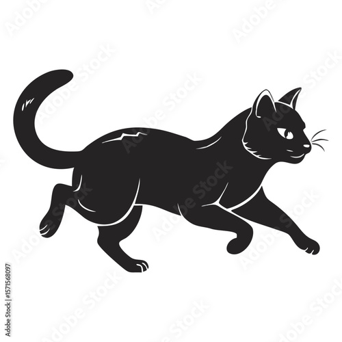 Walking Cat Silhouette – Simple Feline Vector on White Background
