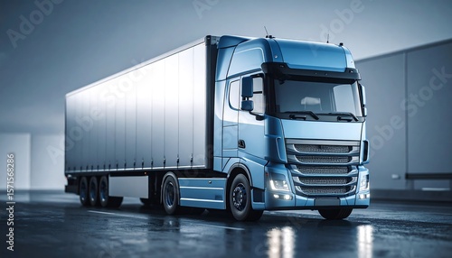 Modern truck on a wet road