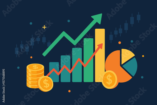 Business and financial stock market analysis. Economic graph with diagrams for business investment and stock trading. Increase money. Profit growth concept vector illustration.