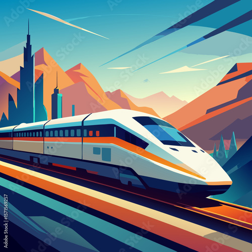 High-Speed Train Through Mountain Landscape