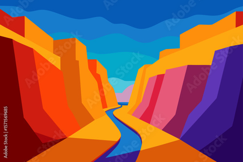 Vibrant Canyon Landscape A Colorful Abstract Illustration of Nature's Majesty
